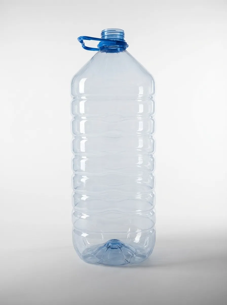 Clear PET water gallon with blue handle and wave pattern