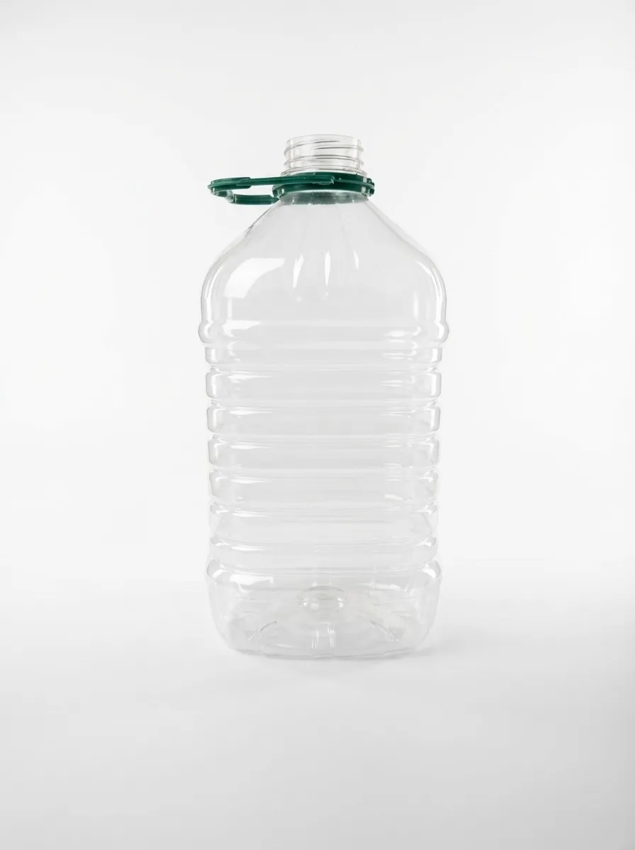 Clear PET water gallon with green carry handle