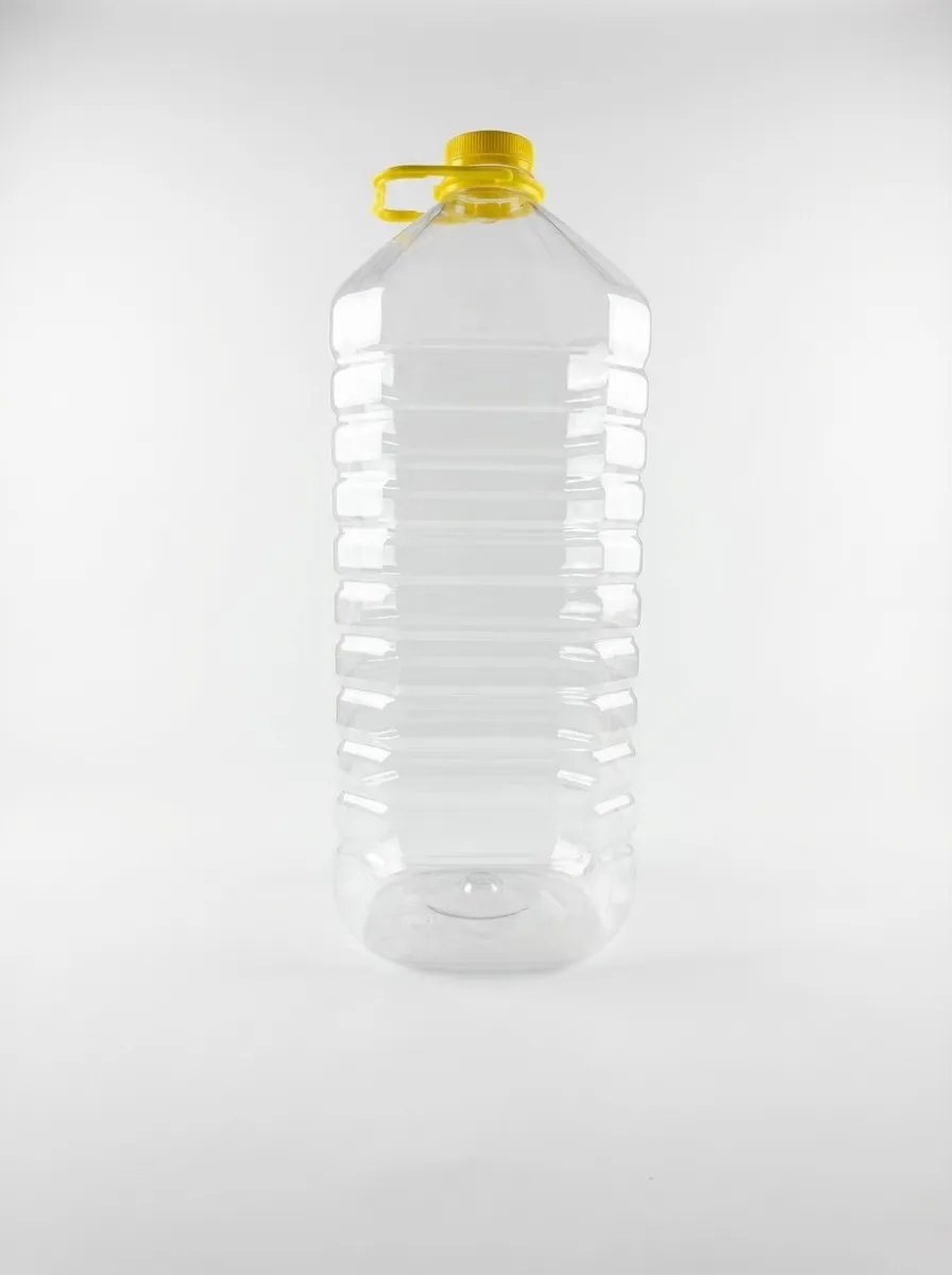 Clear PET rectangular gallon with yellow cap and handle